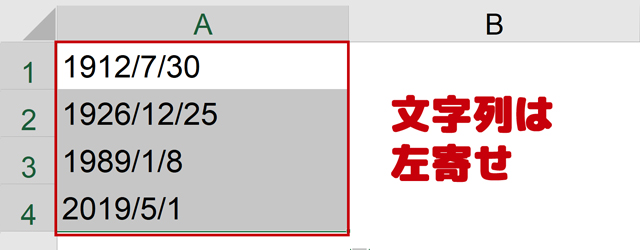 文字列は左寄せ