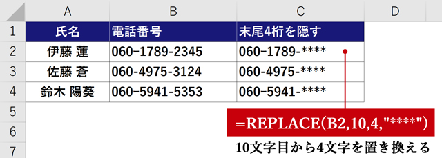 文字列の置換と削除 挿入もできるreplace関数の使い方 Excel関数 まなびっと