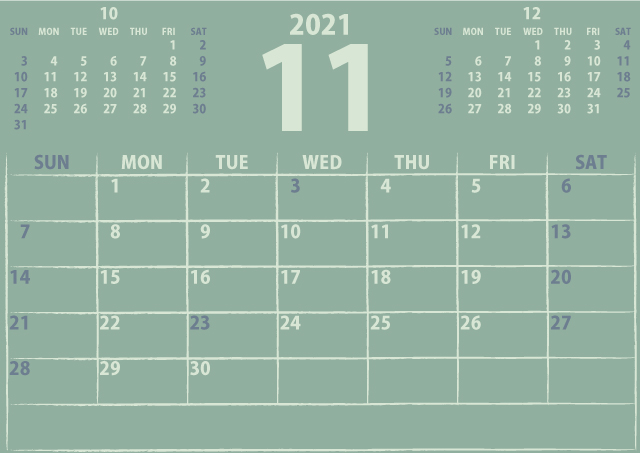 シンプルカレンダー2021年11月（優しいクリーミーな黄色）３