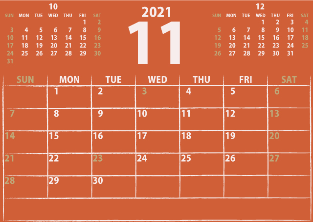 シンプルカレンダー2021年11月（歴史を感じる伝統色）２