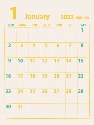 シンプルカレンダー22年1月縦｜黄（300px）