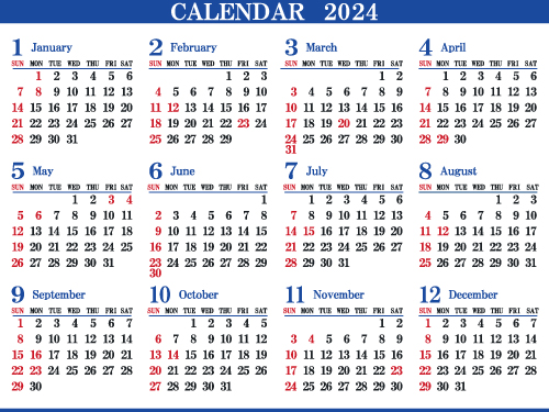 1年カレンダー 暦 24年 令和6年 無料でダウンロードして印刷できるカレンダー まなびっと