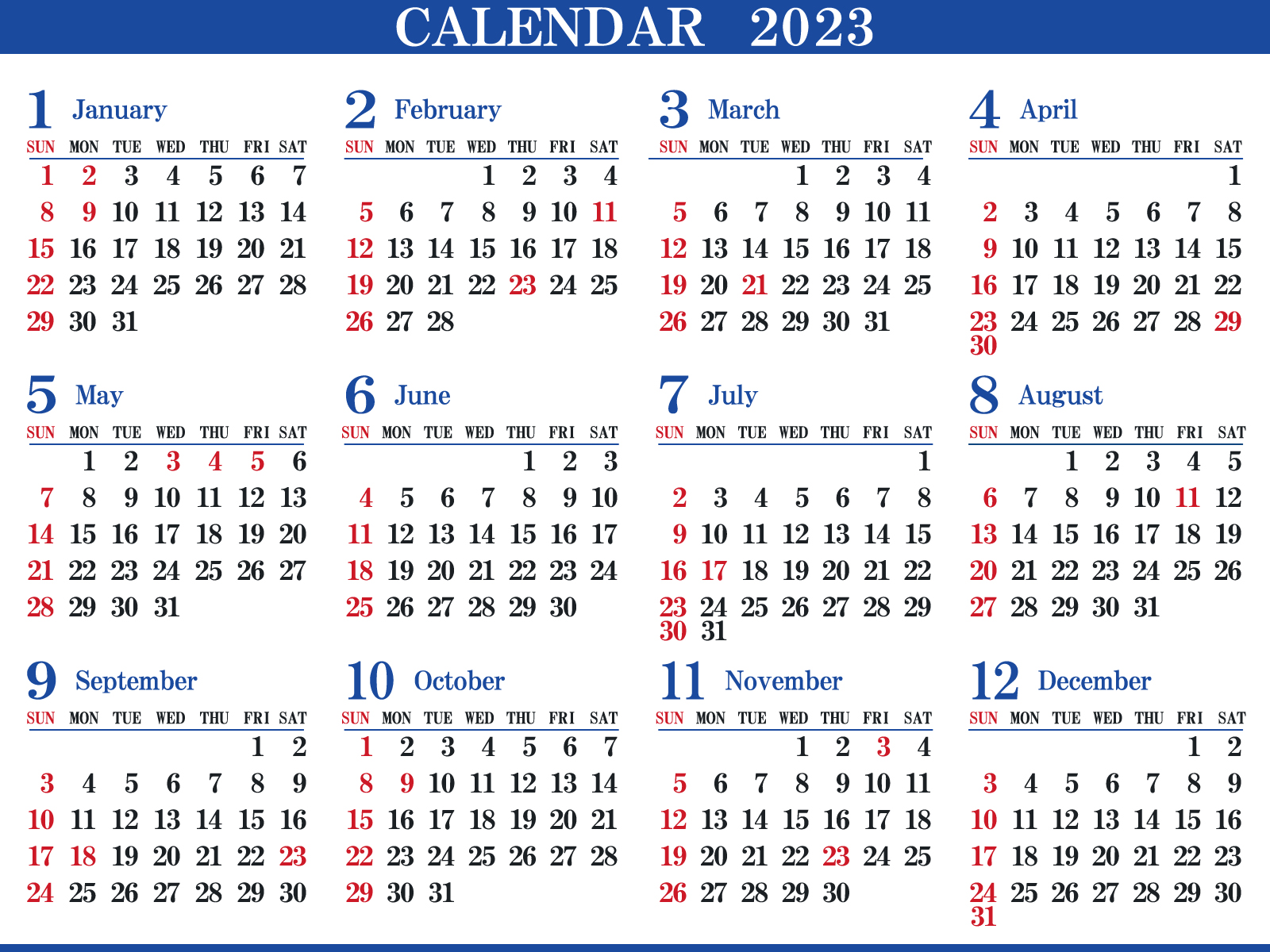 1年カレンダー（2023年･令和5年）2