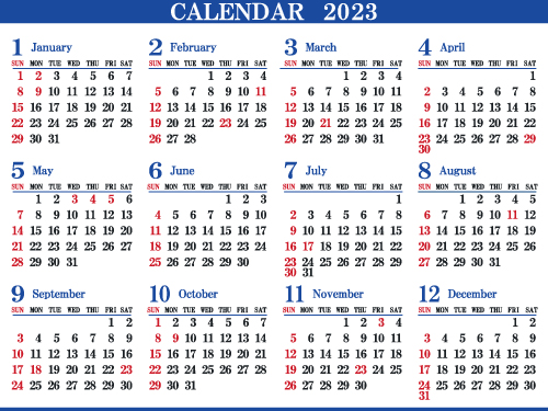 1年カレンダー（2023年･令和5年）2（500px）