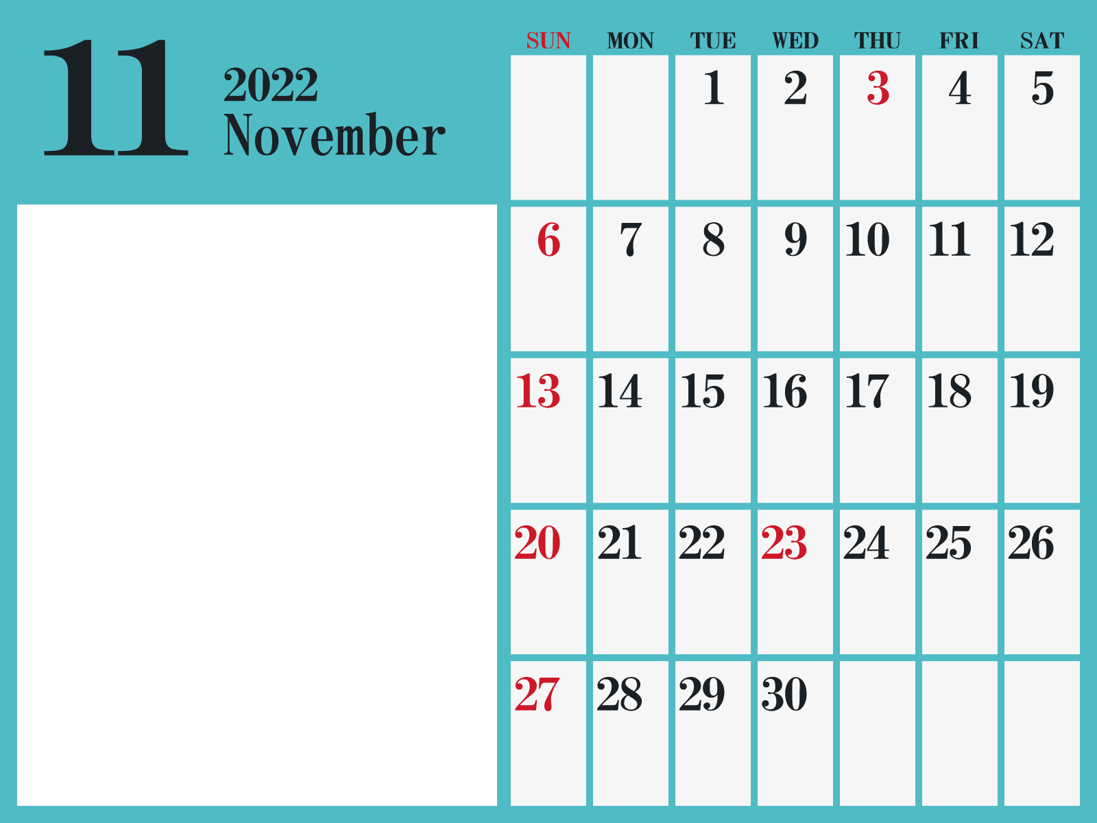 22年 令和4年 11月 無料でダウンロードして印刷できるシンプルカレンダー 暦 まなびっと