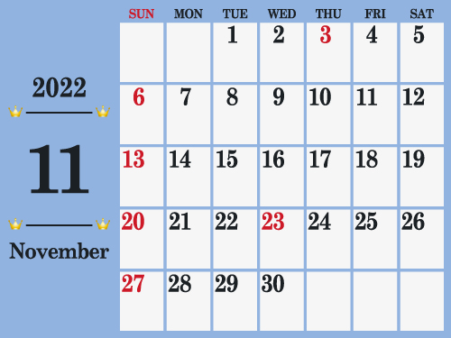 2022年11月シンプルカレンダー1（500px）