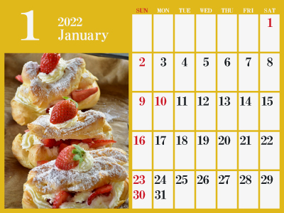 2022年1月写真入りカレンダー（ストロベリーケーキ）（400px）