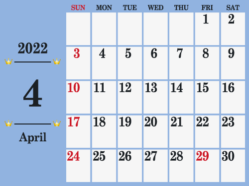 2022年4月シンプルカレンダー1（500px）