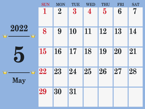 2022年5月シンプルカレンダー1（500px）