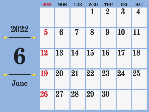 2022年6月シンプルカレンダー1（500px）