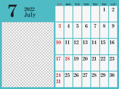 2022年7月シンプルカレンダー2（400px）