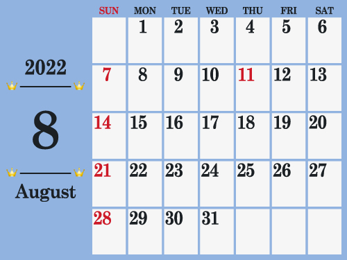 2022年8月シンプルカレンダー1（500px）