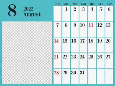 2022年8月シンプルカレンダー2（400px）