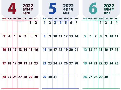3ヵ月カレンダー（4-5-6）500px