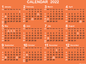 1年カレンダー（2022年･令和4年）B人参色（280px）