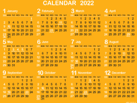 1年カレンダー（2022年･令和4年）B山吹色（280px）