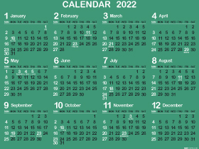 1年カレンダー（2022年･令和4年）B翡翠色（280px）