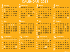 1年カレンダー（2023年･令和5年）B山吹色（280px）