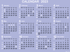 1年カレンダー（2023年･令和5年）B藤色（280px）