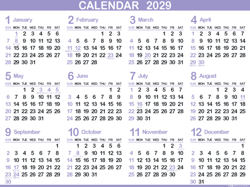 1年カレンダー（2029年･令和11年）大正藤（500px）