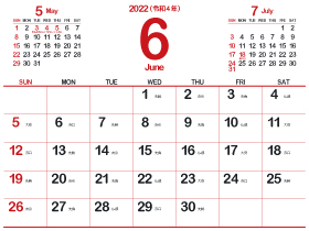 2022年6月シシンプルカレンダー4｜深緋（280px）
