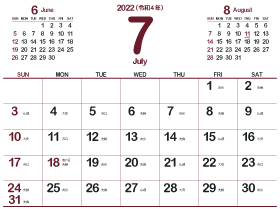 2022年7月シシンプルカレンダー4｜葡萄色（280px）