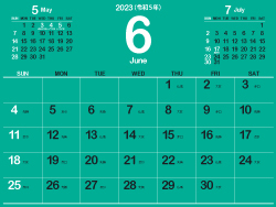 2023年6月シンプルカレンダー4｜B青緑（250px）
