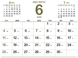 2023年6月シンプルカレンダー4｜根岸色（250px）