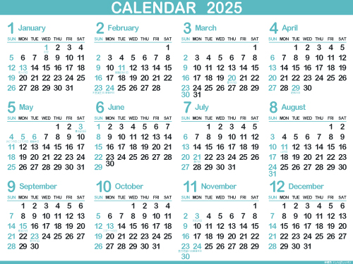 ［新橋色］1年カレンダー（2025年･令和7年）（500px）