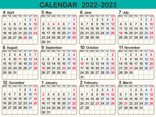 年間カレンダー 暦 22年 令和4年 オリジナル 角丸枠あり 横向き 無料 まなびっと