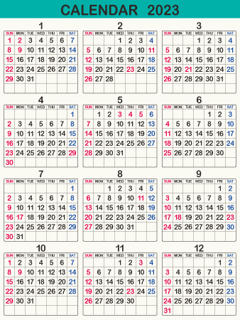 年間カレンダー 暦 23年 令和5年 シンプル 枠あり 縦向き 無料 まなびっと