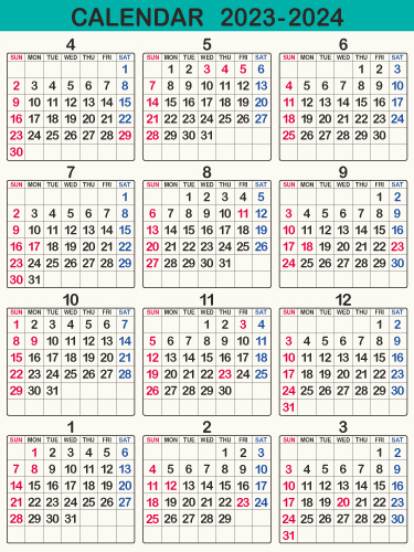 年間カレンダー 暦 23年 令和5年 シンプル 枠あり 縦向き 無料 まなびっと