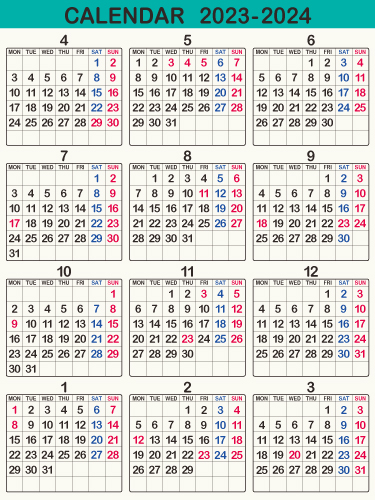 年間カレンダー 暦 23年 令和5年 シンプル 枠あり 縦向き 無料 まなびっと