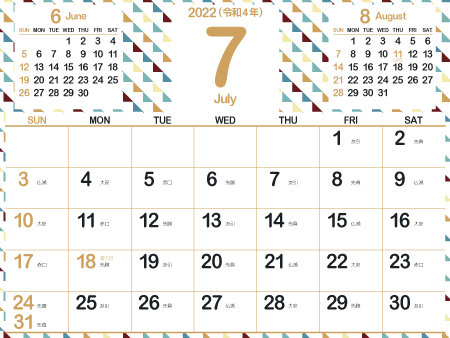 2022年7月大人かわいいカレンダー｜シャビー450px