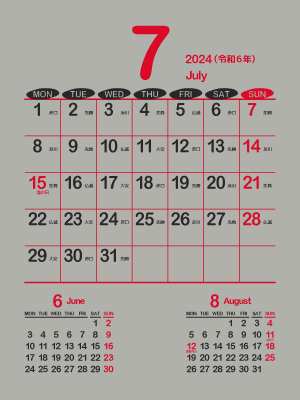 画像】2024年（令和6年）7月カレンダー｜鮮やかで勢いのある赤色