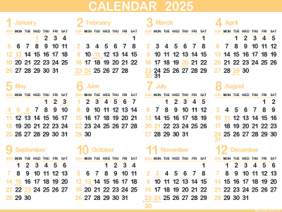 1年カレンダー・暦(2025年・令和7年)｜無料でダウンロードして印刷