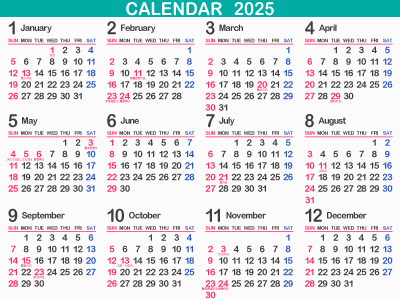 1年カレンダー・暦(2025年・令和7年)|無料でダウンロードして 1年カレンダー・暦(2025年・令和7年)|無料でダウンロードして